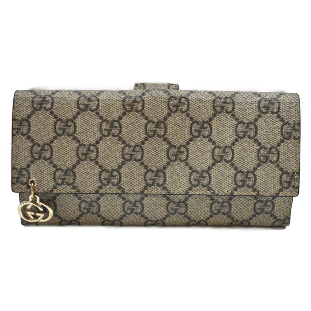 Gucci Double hook wallet Brown canvas long GG mark